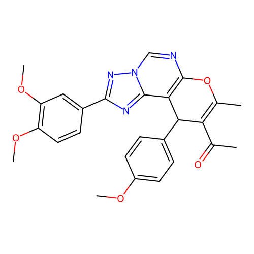 1-(2-(3,4-dimethoxyphenyl)-10-(4-methoxyphenyl)-8-methyl-10H-pyrano[3,2-e][1,2,4]triazolo[1,5-c]pyrimidin-9-yl)ethanone structure