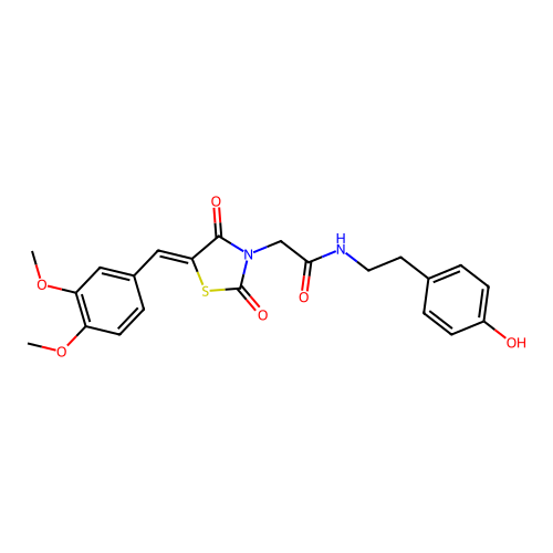 2-[(5Z)-5-(3,4-dimethoxybenzylidene)-2,4-dioxo-1,3-thiazolidin-3-yl]-N-[2-(4-hydroxyphenyl)ethyl]acetamide structure