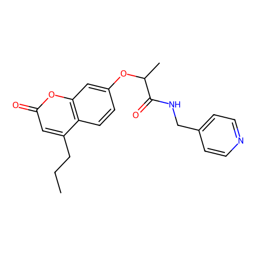 2-[(2-oxo-4-propyl-2H-chromen-7-yl)oxy]-N-(pyridin-4-ylmethyl)propanamide structure