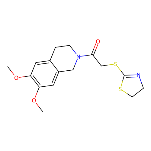 2-((4,5-dihydrothiazol-2-yl)thio)-1-(6,7-dimethoxy-3,4-dihydroisoquinolin-2(1H)-yl)ethanone structure