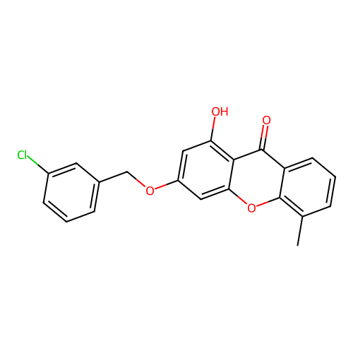 3-((3-chlorobenzyl)oxy)-1-hydroxy-5-methyl-9H-xanthen-9-one structure