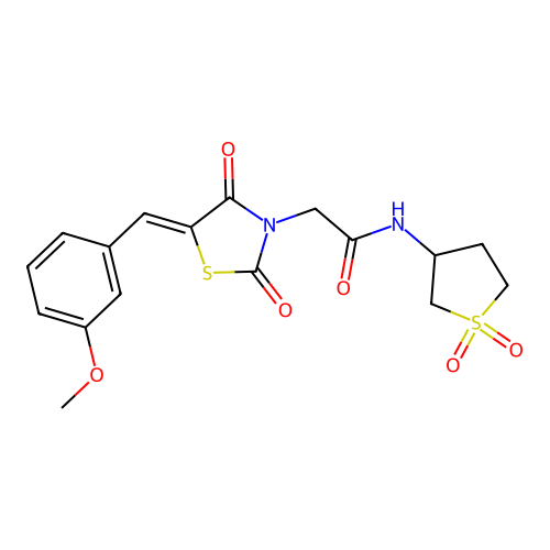 N-(1,1-dioxidotetrahydrothiophen-3-yl)-2-[(5Z)-5-(3-methoxybenzylidene)-2,4-dioxo-1,3-thiazolidin-3-yl]acetamide structure