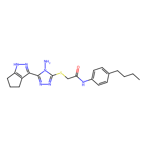 2-((4-amino-5-(1,4,5,6-tetrahydrocyclopenta[c]pyrazol-3-yl)-4H-1,2,4-triazol-3-yl)thio)-N-(4-butylphenyl)acetamide structure