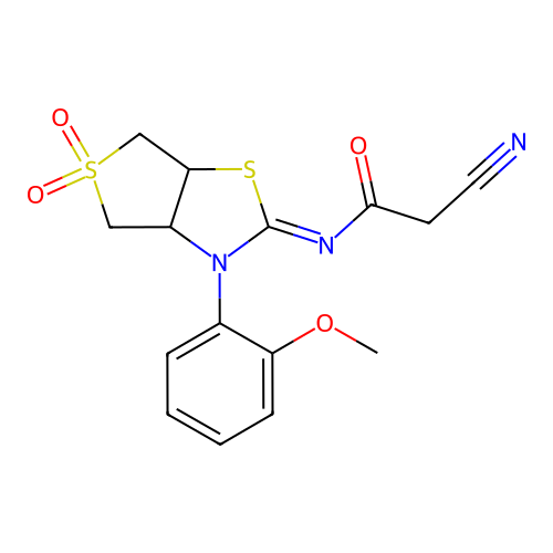 (Z)-2-cyano-N-(3-(2-methoxyphenyl)-5,5-dioxidotetrahydrothieno[3,4-d]thiazol-2(3H)-ylidene)acetamide structure