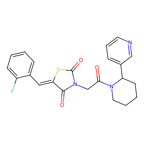 (5Z)-5-(2-fluorobenzylidene)-3-{2-oxo-2-[2-(pyridin-3-yl)piperidin-1-yl]ethyl}-1,3-thiazolidine-2,4-dione structure