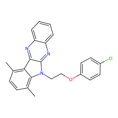 6-(2-(4-chlorophenoxy)ethyl)-7,10-dimethyl-6H-indolo[2,3-b]quinoxaline structure
