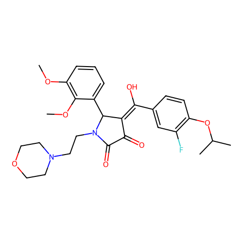 (4E)-5-(2,3-dimethoxyphenyl)-4-[(3-fluoro-4-propan-2-yloxyphenyl)-hydroxymethylidene]-1-(2-morpholin-4-ylethyl)pyrrolidine-2,3-dione structure