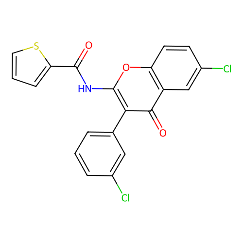 N-(6-chloro-3-(3-chlorophenyl)-4-oxo-4H-chromen-2-yl)thiophene-2-carboxamide structure