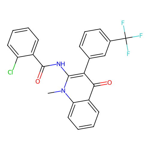2-chloro-N-[1-methyl-4-oxo-3-[3-(trifluoromethyl)phenyl]quinolin-2-yl]benzamide structure