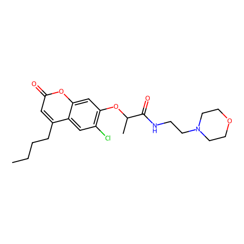 2-((4-butyl-6-chloro-2-oxo-2H-chromen-7-yl)oxy)-N-(2-morpholinoethyl)propanamide structure