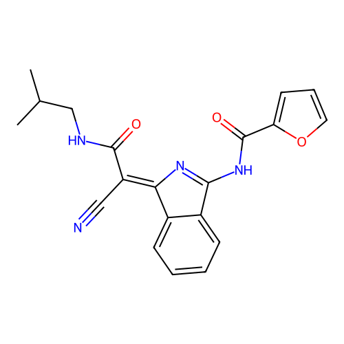 (Z)-N-(1-(1-cyano-2-(isobutylamino)-2-oxoethylidene)-1H-isoindol-3-yl)furan-2-carboxamide structure
