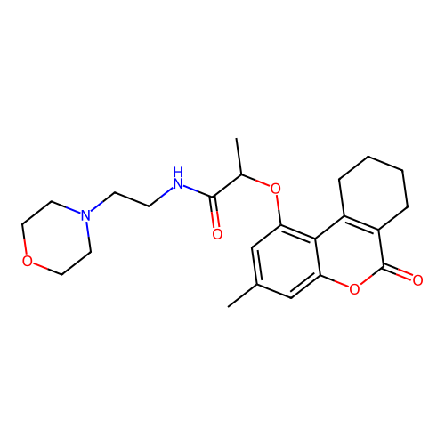 2-((3-methyl-6-oxo-7,8,9,10-tetrahydro-6H-benzo[c]chromen-1-yl)oxy)-N-(2-morpholinoethyl)propanamide structure