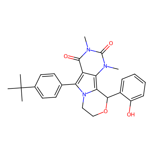 5-(4-(tert-butyl)phenyl)-10-(2-hydroxyphenyl)-1,3-dimethyl-7,8-dihydro-1H-pyrimido[4',5':3,4]pyrrolo[2,1-c][1,4]oxazine-2,4(3H,10H)-dione structure