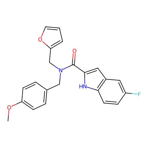 5-fluoro-N-(furan-2-ylmethyl)-N-(4-methoxybenzyl)-1H-indole-2-carboxamide structure