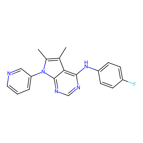 N-(4-fluorophenyl)-5,6-dimethyl-7-(pyridin-3-yl)-7H-pyrrolo[2,3-d]pyrimidin-4-amine structure