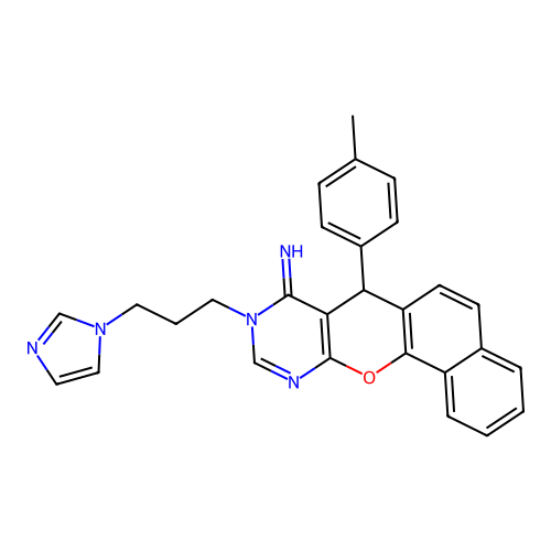9-(3-(1H-imidazol-1-yl)propyl)-7-(p-tolyl)-7H-benzo[7,8]chromeno[2,3-d]pyrimidin-8(9H)-imine structure