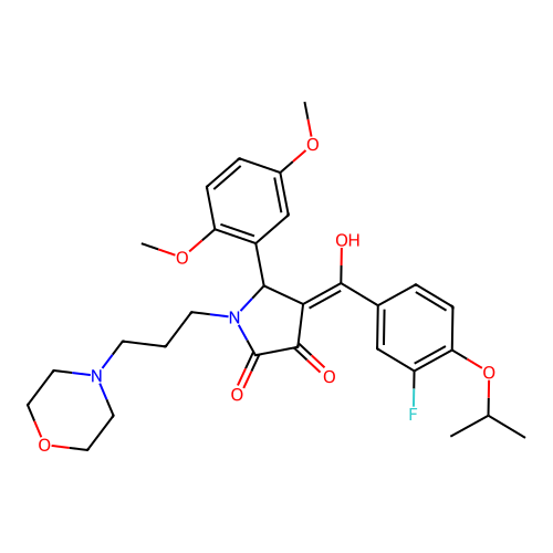 (4E)-5-(2,5-dimethoxyphenyl)-4-[(3-fluoro-4-propan-2-yloxyphenyl)-hydroxymethylidene]-1-(3-morpholin-4-ylpropyl)pyrrolidine-2,3-dione structure