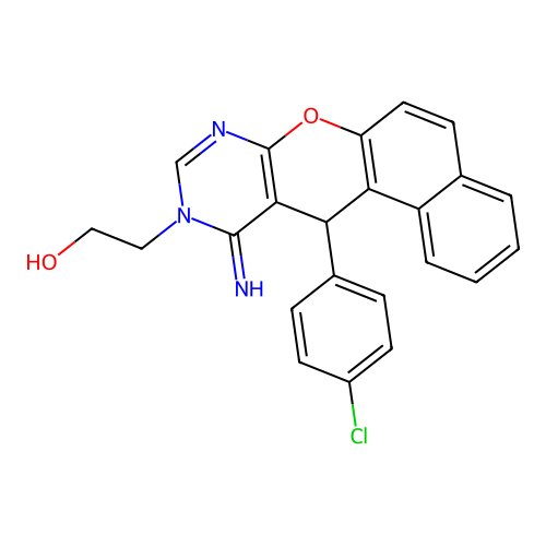 2-(12-(4-chlorophenyl)-11-imino-11,12-dihydro-10H-benzo[5,6]chromeno[2,3-d]pyrimidin-10-yl)ethanol structure
