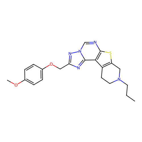 2-((4-methoxyphenoxy)methyl)-9-propyl-8,9,10,11-tetrahydropyrido[4',3':4,5]thieno[3,2-e][1,2,4]triazolo[1,5-c]pyrimidine structure