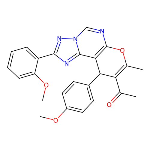 1-(2-(2-methoxyphenyl)-10-(4-methoxyphenyl)-8-methyl-10H-pyrano[3,2-e][1,2,4]triazolo[1,5-c]pyrimidin-9-yl)ethanone structure