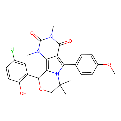 10-(5-chloro-2-hydroxyphenyl)-5-(4-methoxyphenyl)-1,3,7,7-tetramethyl-1,7,8,10-tetrahydro-2H-pyrimido[4',5':3,4]pyrrolo[2,1-c][1,4]oxazine-2,4(3H)-dione structure