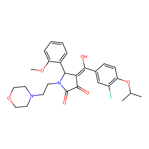 (4E)-4-[(3-fluoro-4-propan-2-yloxyphenyl)-hydroxymethylidene]-5-(2-methoxyphenyl)-1-(2-morpholin-4-ylethyl)pyrrolidine-2,3-dione structure