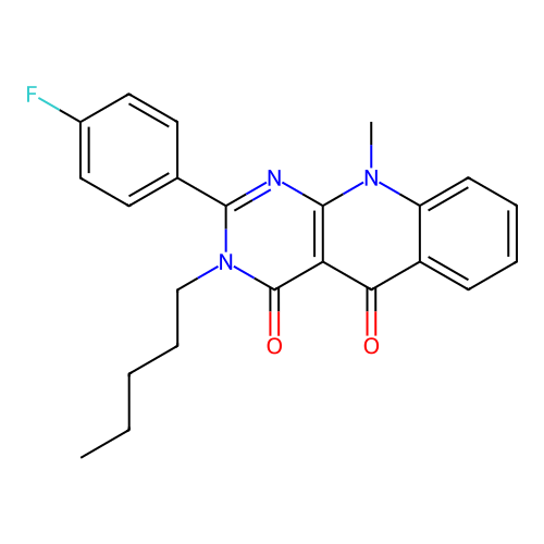 2-(4-fluorophenyl)-10-methyl-3-pentylpyrimido[4,5-b]quinoline-4,5(3H,10H)-dione structure