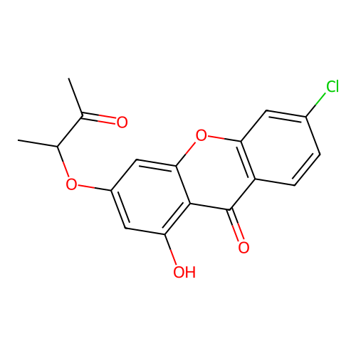 6-chloro-1-hydroxy-3-((3-oxobutan-2-yl)oxy)-9H-xanthen-9-one structure