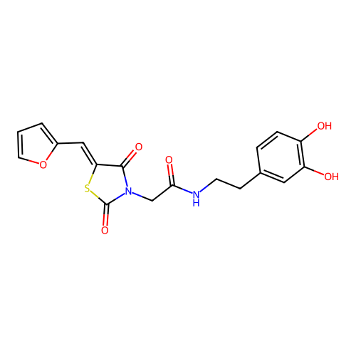 N-[2-(3,4-dihydroxyphenyl)ethyl]-2-[(5Z)-5-(furan-2-ylmethylidene)-2,4-dioxo-1,3-thiazolidin-3-yl]acetamide structure