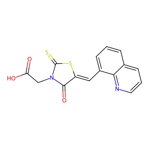 2-[4-Oxo-5-(8-quinolylmethylene)-2-thioxo-1,3-thiazolidin-3-yl]acetic acid structure