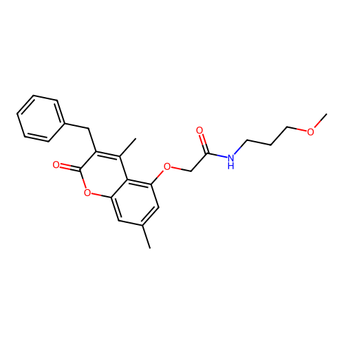 2-((3-benzyl-4,7-dimethyl-2-oxo-2H-chromen-5-yl)oxy)-N-(3-methoxypropyl)acetamide structure