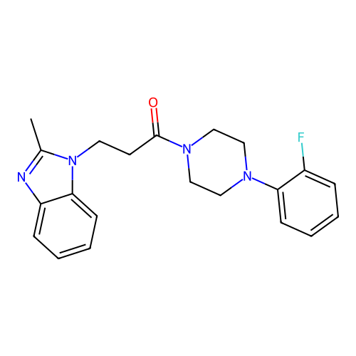 1-(4-(2-fluorophenyl)piperazin-1-yl)-3-(2-methyl-1H-benzo[d]imidazol-1-yl)propan-1-one structure