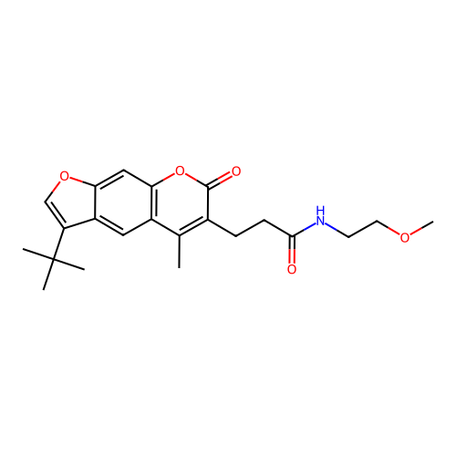 3-(3-tert-butyl-5-methyl-7-oxo-7H-furo[3,2-g]chromen-6-yl)-N-(2-methoxyethyl)propanamide structure