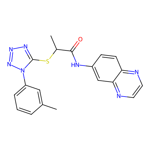 2-[1-(3-methylphenyl)tetrazol-5-yl]sulfanyl-N-quinoxalin-6-ylpropanamide structure