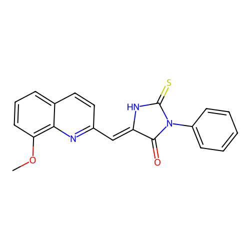 (5Z)-5-[(8-methoxyquinolin-2-yl)methylidene]-3-phenyl-2-thioxoimidazolidin-4-one structure