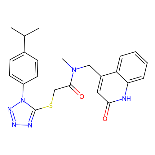 N-((2-hydroxyquinolin-4-yl)methyl)-2-((1-(4-isopropylphenyl)-1H-tetrazol-5-yl)thio)-N-methylacetamide structure