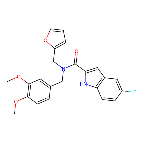 N-(3,4-dimethoxybenzyl)-5-fluoro-N-(furan-2-ylmethyl)-1H-indole-2-carboxamide structure