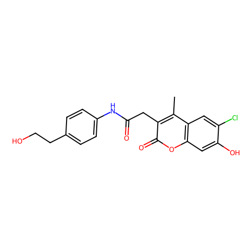 2-(6-chloro-7-hydroxy-4-methyl-2-oxo-2H-chromen-3-yl)-N-(4-(2-hydroxyethyl)phenyl)acetamide structure