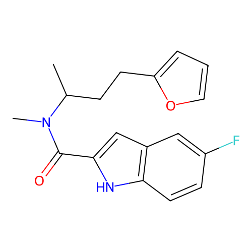5-fluoro-N-[4-(furan-2-yl)butan-2-yl]-N-methyl-1H-indole-2-carboxamide structure