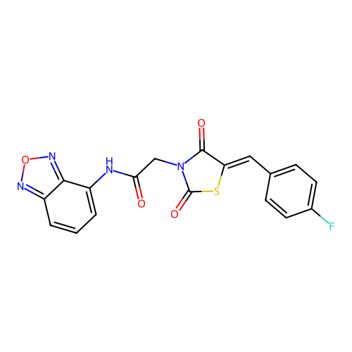 N-(2,1,3-benzoxadiazol-4-yl)-2-[(5Z)-5-(4-fluorobenzylidene)-2,4-dioxo-1,3-thiazolidin-3-yl]acetamide structure