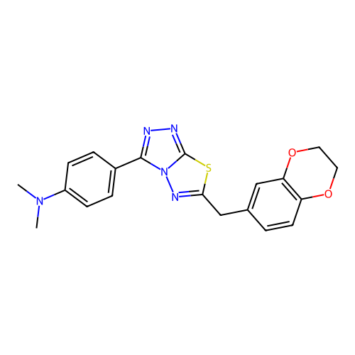 4-(6-((2,3-dihydrobenzo[b][1,4]dioxin-6-yl)methyl)-[1,2,4]triazolo[3,4-b][1,3,4]thiadiazol-3-yl)-N,N-dimethylaniline structure