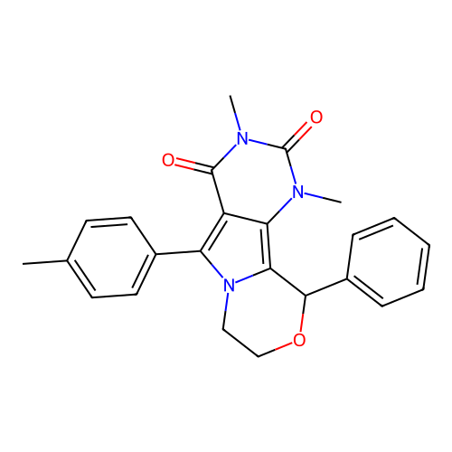 1,3-dimethyl-10-phenyl-5-(p-tolyl)-7,8-dihydro-1H-pyrimido[4',5':3,4]pyrrolo[2,1-c][1,4]oxazine-2,4(3H,10H)-dione structure