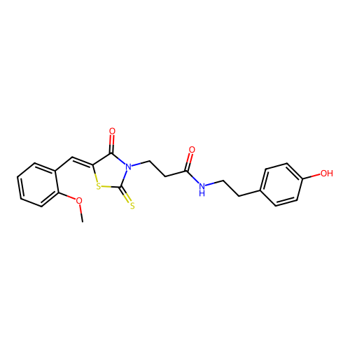 N-[2-(4-hydroxyphenyl)ethyl]-3-[(5Z)-5-(2-methoxybenzylidene)-4-oxo-2-thioxo-1,3-thiazolidin-3-yl]propanamide structure