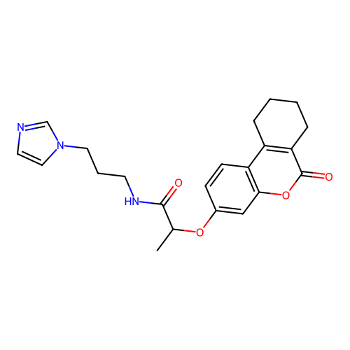 N-(3-(1H-imidazol-1-yl)propyl)-2-((6-oxo-7,8,9,10-tetrahydro-6H-benzo[c]chromen-3-yl)oxy)propanamide structure