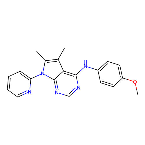 N-(4-methoxyphenyl)-5,6-dimethyl-7-(pyridin-2-yl)-7H-pyrrolo[2,3-d]pyrimidin-4-amine structure