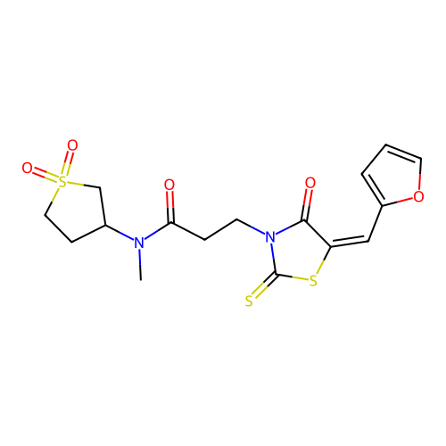 (E)-N-(1,1-dioxidotetrahydrothiophen-3-yl)-3-(5-(furan-2-ylmethylene)-4-oxo-2-thioxothiazolidin-3-yl)-N-methylpropanamide structure