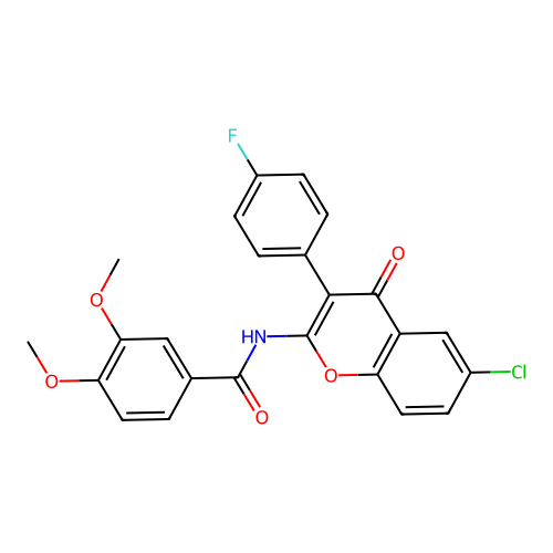 N-(6-chloro-3-(4-fluorophenyl)-4-oxo-4H-chromen-2-yl)-3,4-dimethoxybenzamide structure