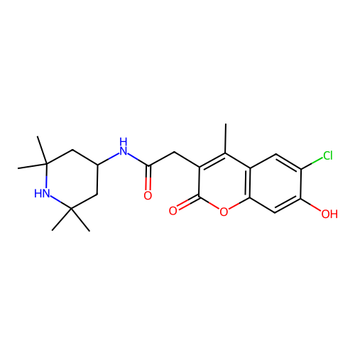 2-(6-chloro-7-hydroxy-4-methyl-2-oxo-2H-chromen-3-yl)-N-(2,2,6,6-tetramethylpiperidin-4-yl)acetamide structure
