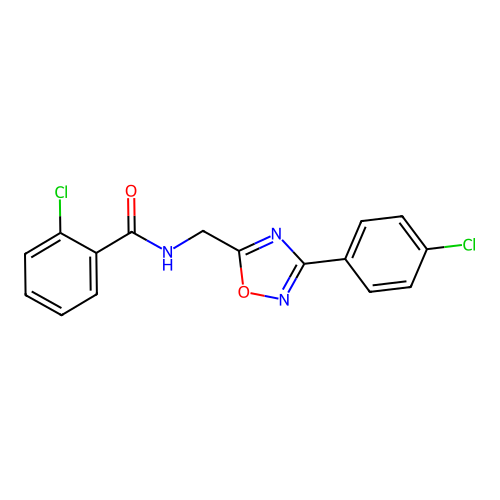 2-chloro-N-[[3-(4-chlorophenyl)-1,2,4-oxadiazol-5-yl]methyl]benzamide structure