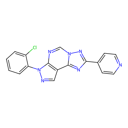 7-(2-chlorophenyl)-2-(pyridin-4-yl)-7H-pyrazolo[4,3-e][1,2,4]triazolo[1,5-c]pyrimidine structure